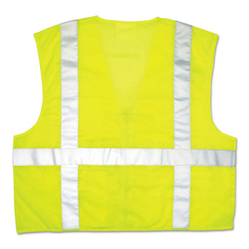 MCR™ Safety Luminator Safety Vest, Large, Lime Green With Stripe freeshipping - TVN Wholesale